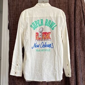 New! Men’s Long Sleeved Margaritaville Super Bowl LIX Shirt New Orleans L Linen